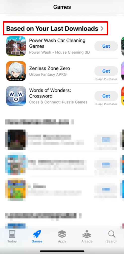 Рекомендации игр на основе последних загрузок на iOS