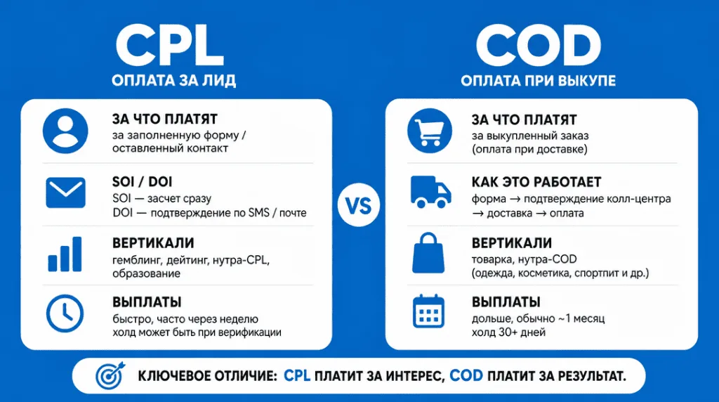 Памятка: отличие CPL от COD модели оплаты