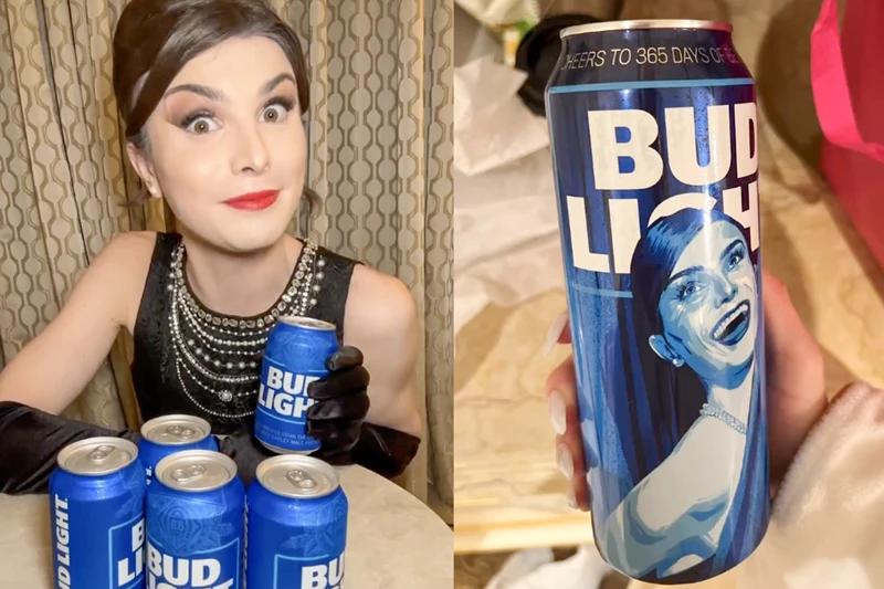 Неизвестный человек с банками напитка Bud Light
