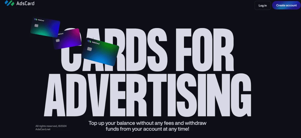 Скриншот главной страницы AdsCard
