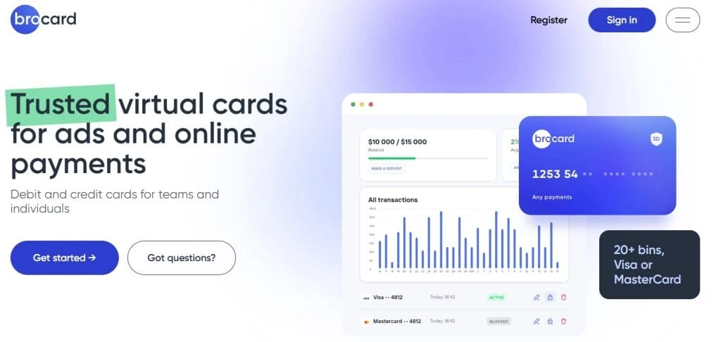 Скриншот главной страницы BroCard