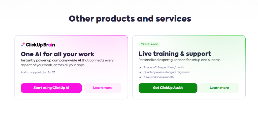 Дпугие продукты и сервисы ClickUp
