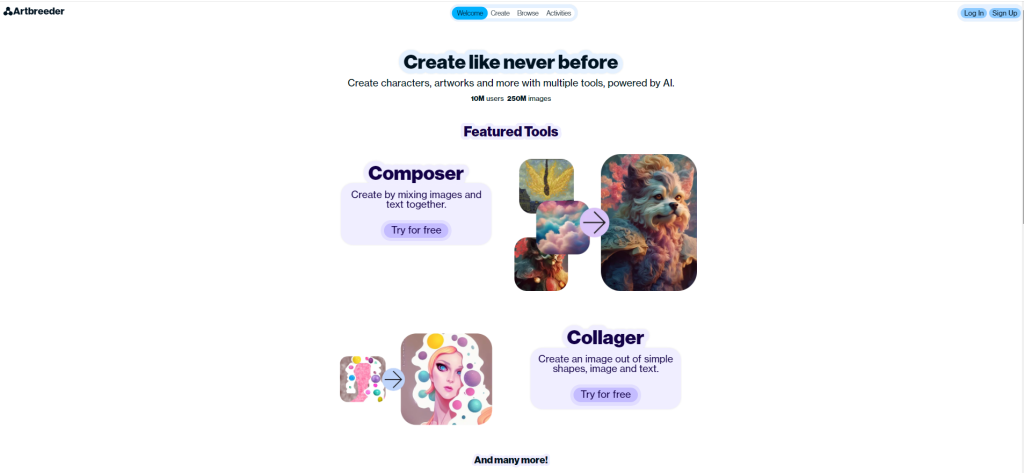 Главная страница нейросети Artbreeder