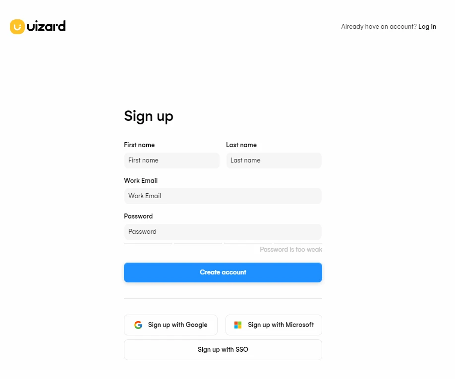 Окно регистрации в Uizard