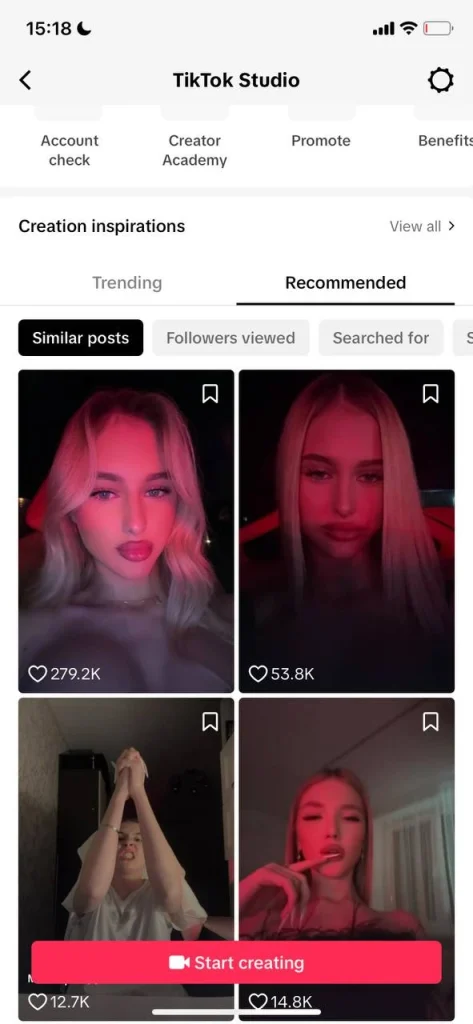 Хештеги через поиск похожих видео в TikTok Studio