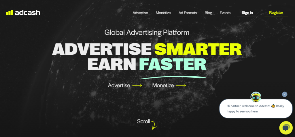 Главная страница Adcash