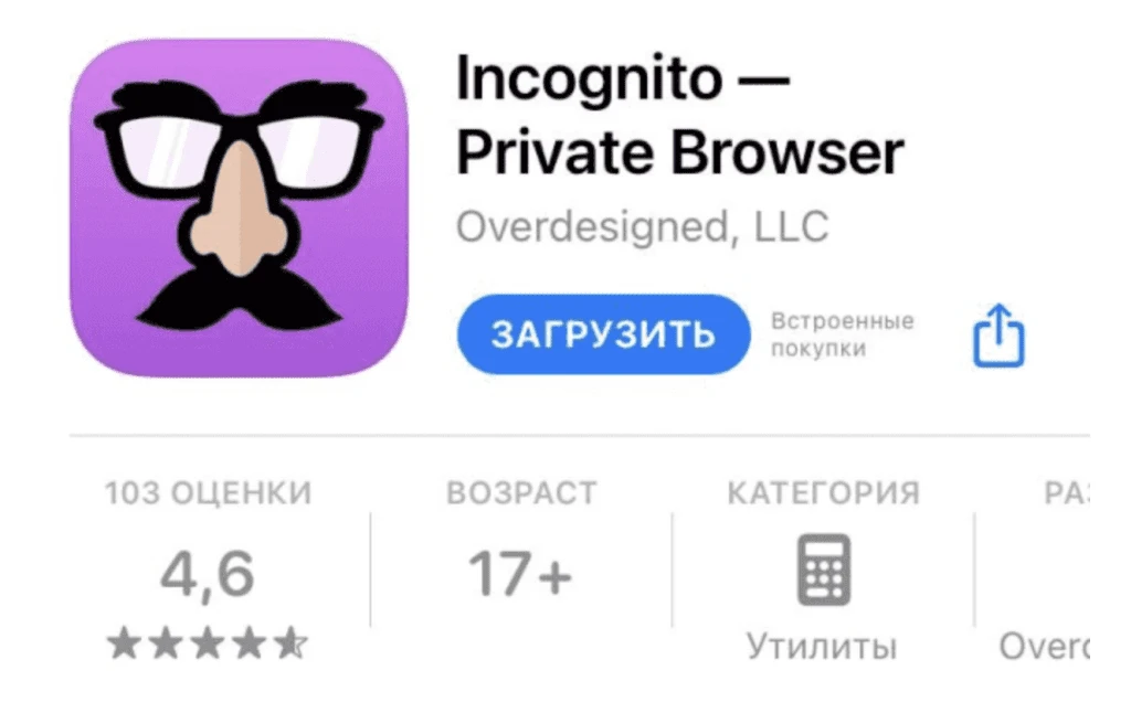 Загрузка приложения Incognito для приватного просмотра.