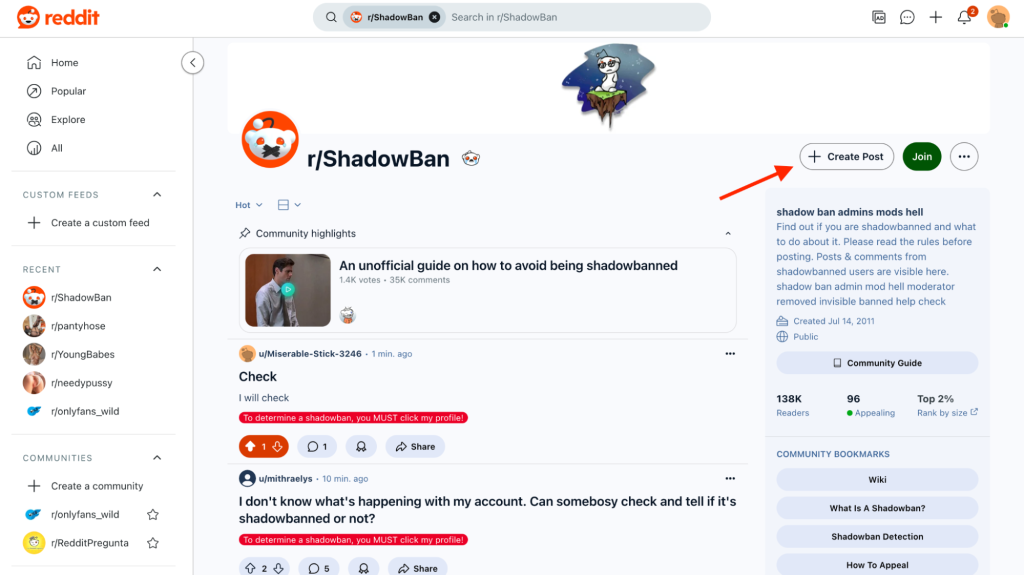 Проверка Reddit аккаунта на теневой бан