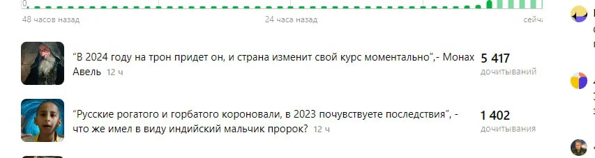 Скриншот статей с предсказаниями