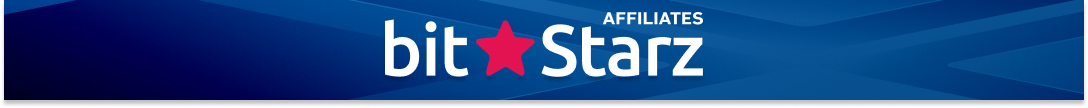 Логотип BitStarz на синем фоне для аффилиатов.