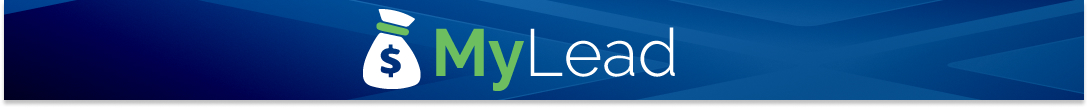 MyLead логотип на синем фоне с денежным мешком