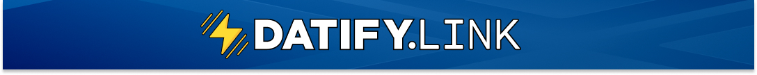 Логотип Datify Link на синем фоне с жёлтой молнией