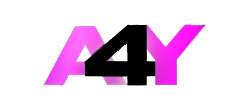 Изображение логотипа A4Y на белом фоне с фиолетовыми акцентами