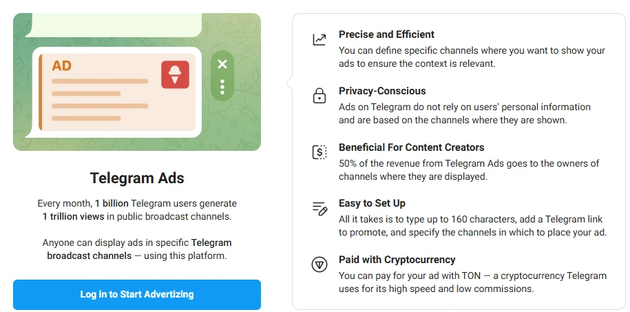 Информация о рекламе в Telegram и её преимуществах.