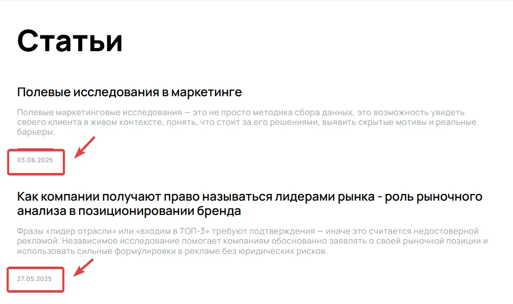 Статьи о маркетинге и анализе бренда с датами публикации