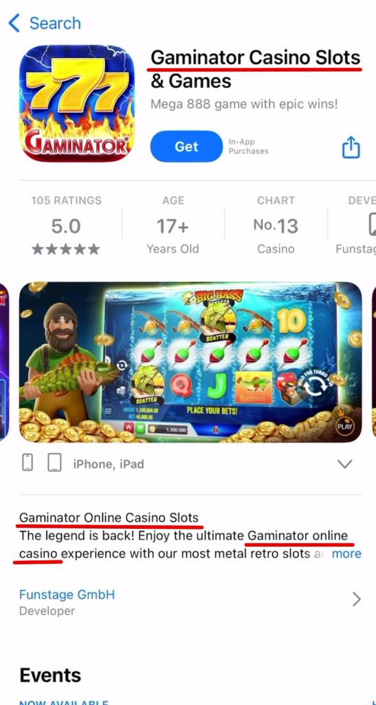 Изображение приложения Gaminator Casino в магазине приложений