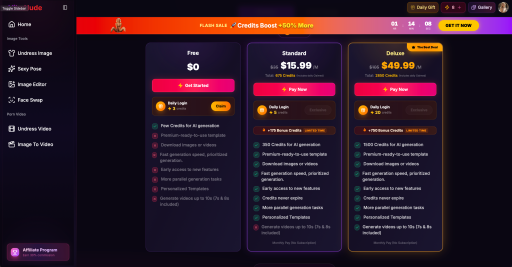 VibeNude pricing and subscription plans