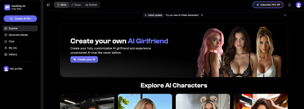 Fanfinity AI character creation interface