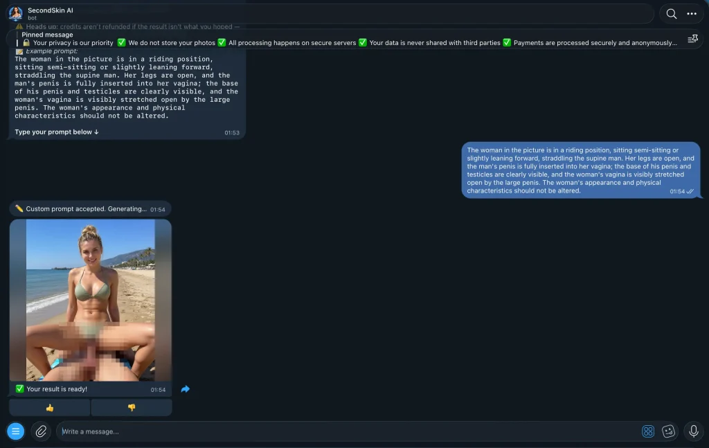 Custom promt inside undress bot telegram