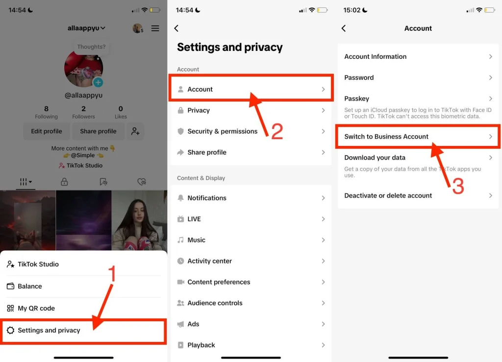 how to switch TikTok account to business account step-by-step in settings