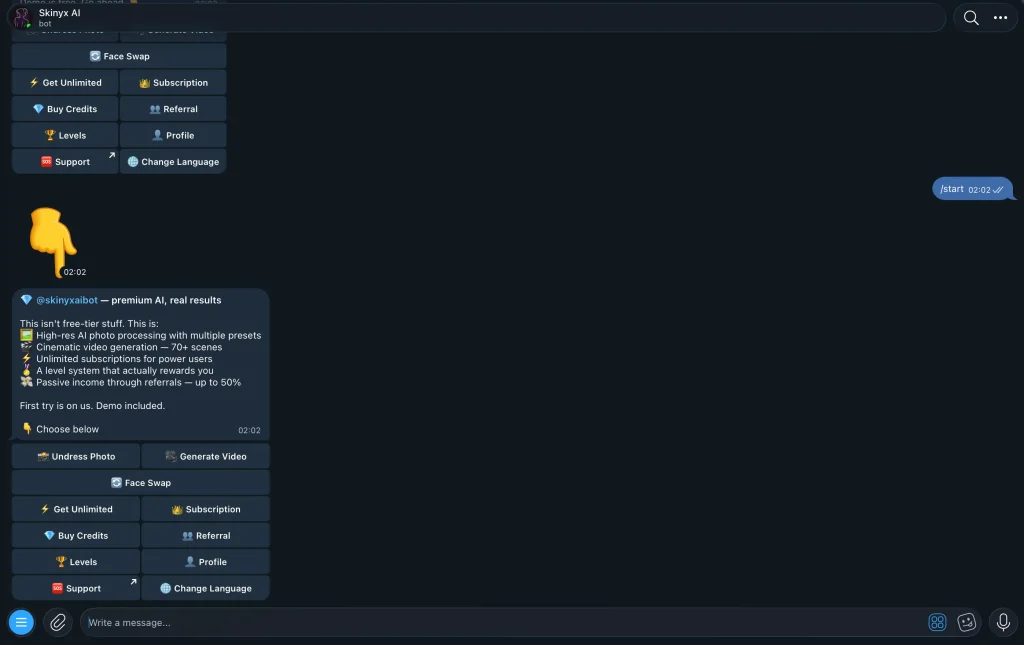 Interface the undress telegram bot