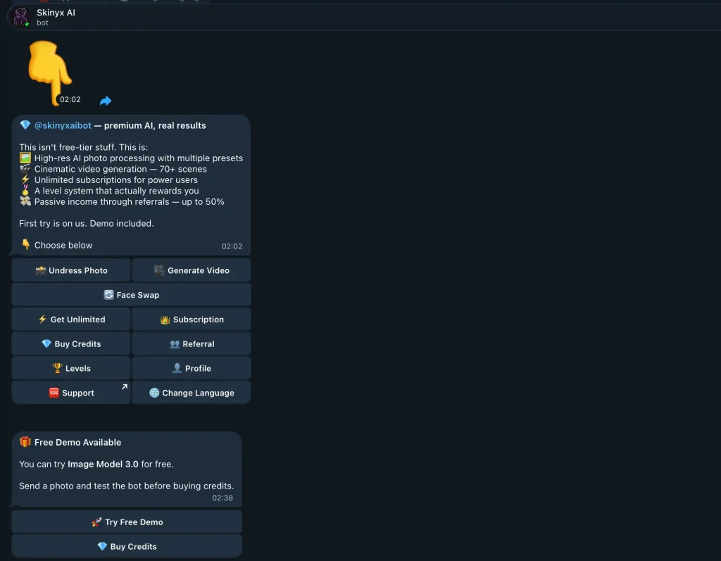 Demo mode Skinyx AI