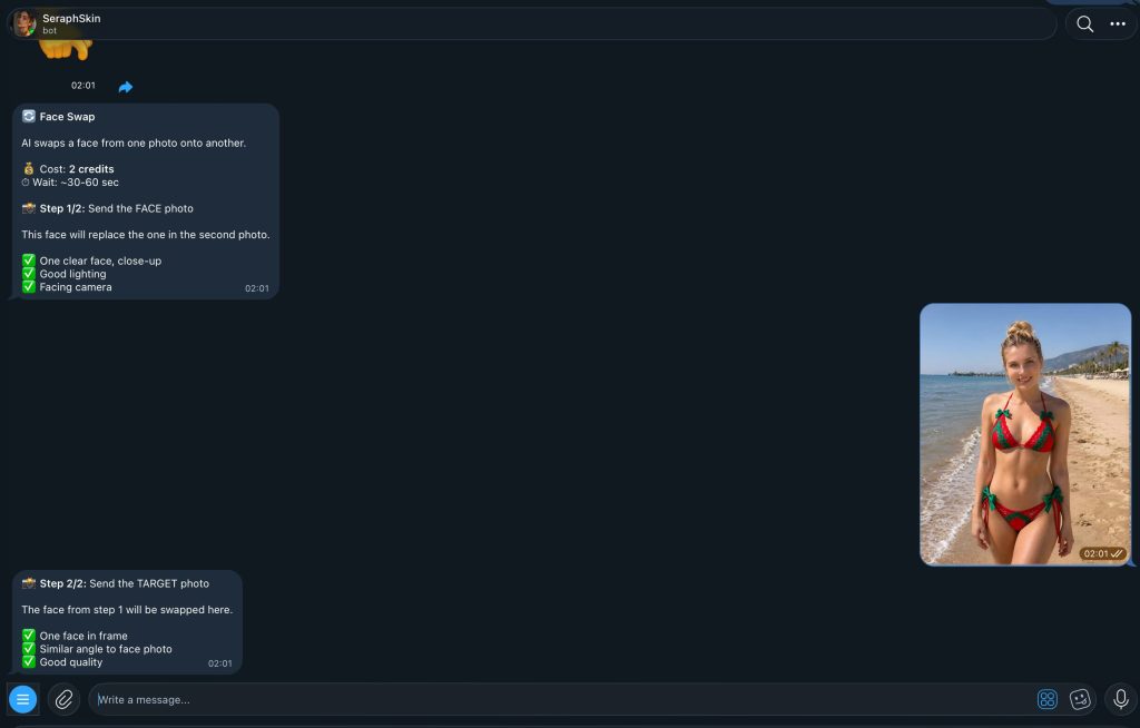 Faceswap deepnude mode in the telegram bot