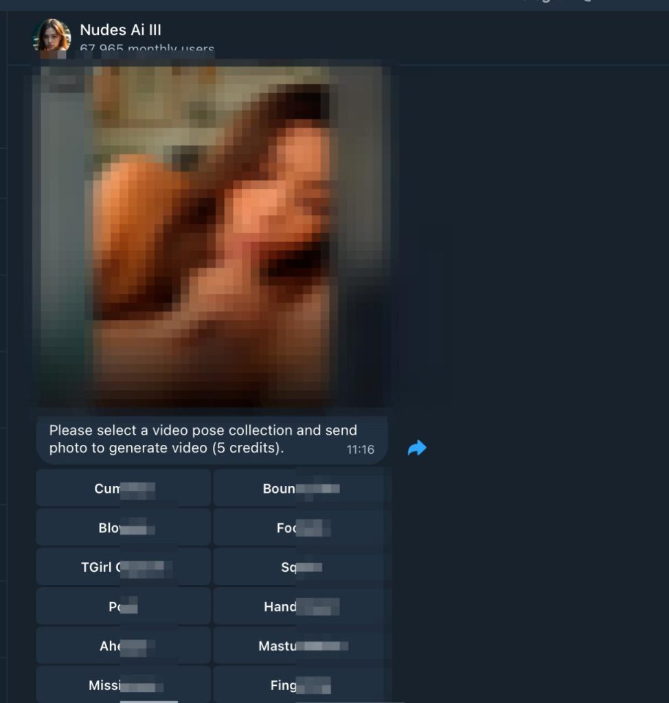 Example test Nudify Bot in Telegram
