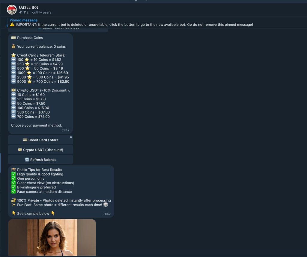 undress ai telegram bot interface
