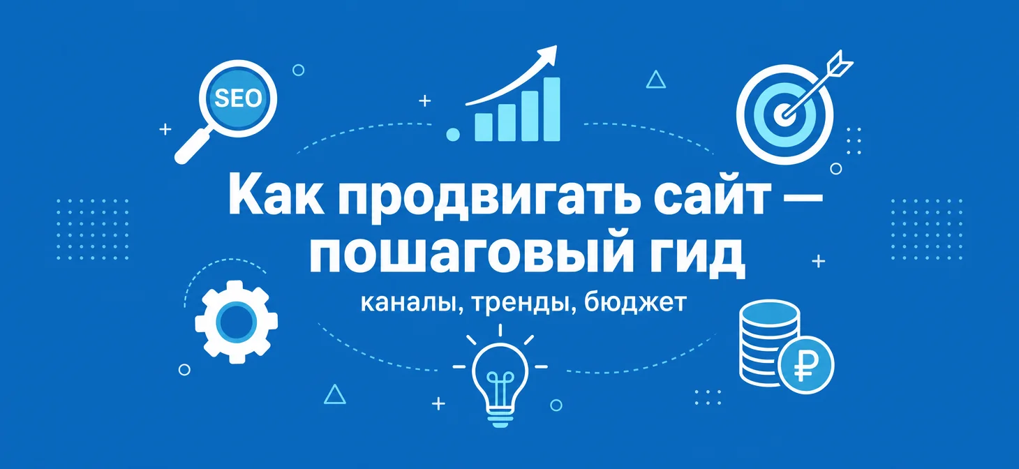 Обложка статьи о продвижении сайта: пошаговый гид по каналам, трендам и бюджету