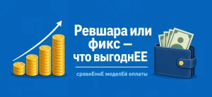 Обложка статьи о сравнении ревшары и фиксированного оклада с иконками монет и кошелька