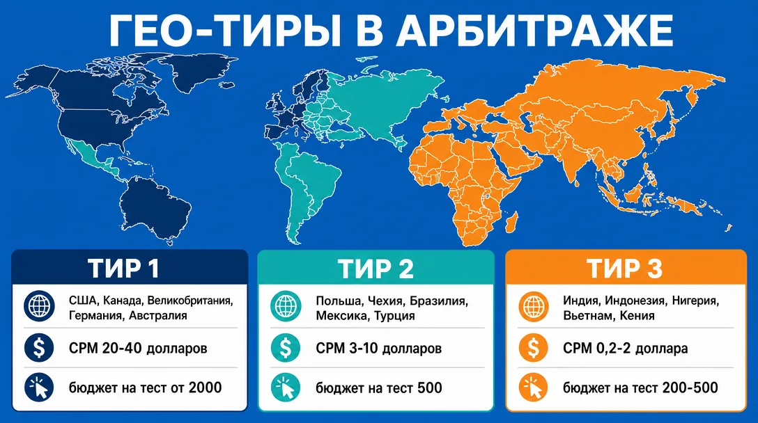 Инфографика деления стран по тирам в арбитраже трафика