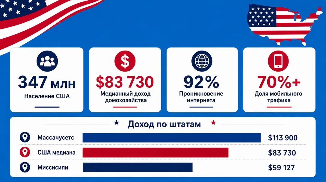Инфографика по населению и доходам США для арбитражника
