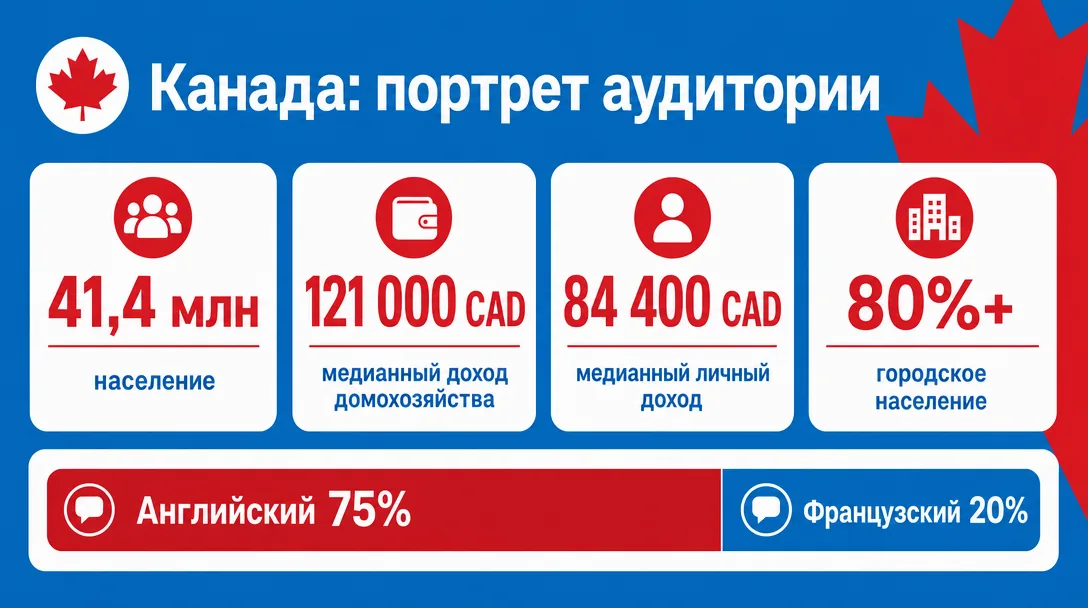 Инфографика по населению и доходам Канады для арбитража трафика