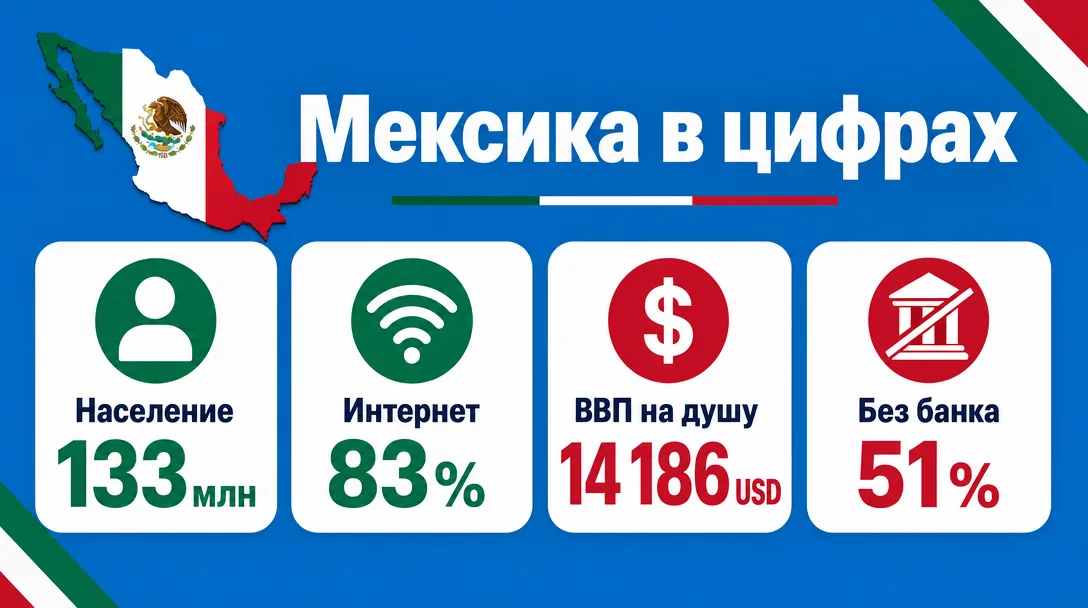 Инфографика по населению и экономике Мексики для арбитража