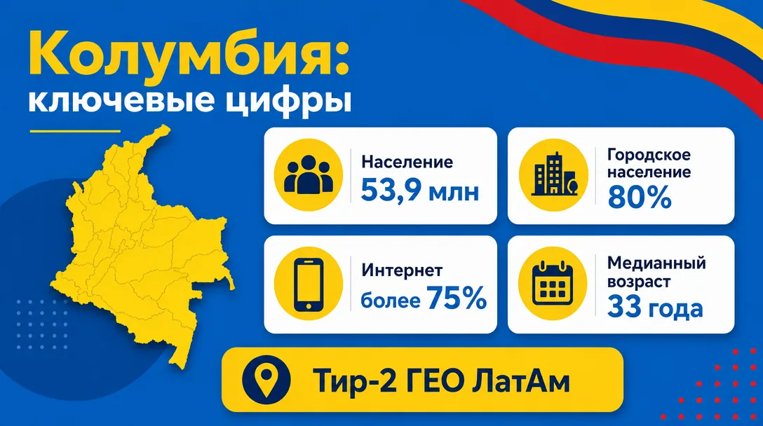 Инфографика по населению и экономике Колумбии для арбитража