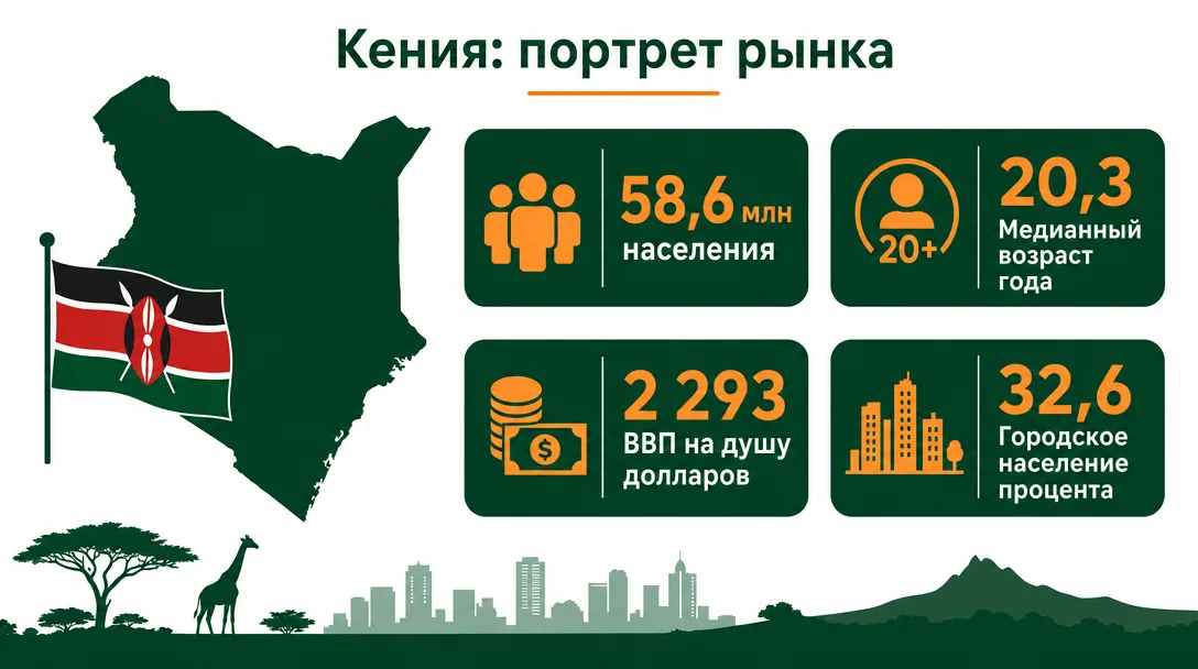 Инфографика по демографии и экономике Кении для арбитражника