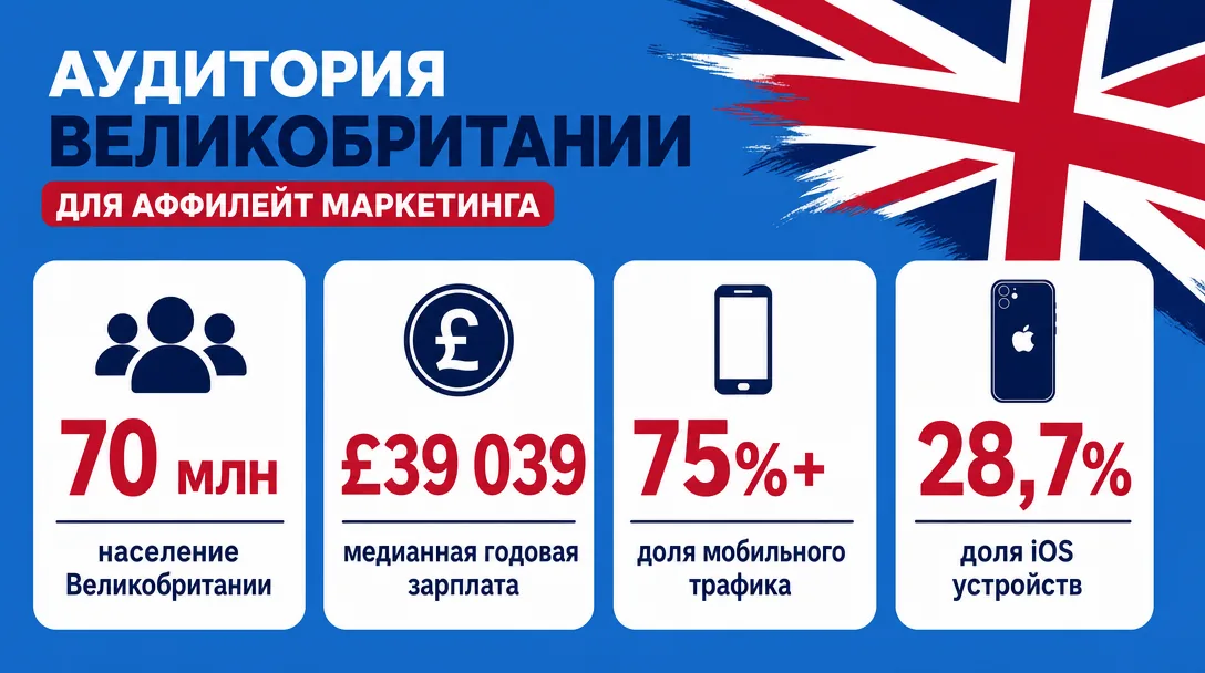 Инфографика по аудитории Великобритании: население, доходы, мобильный трафик