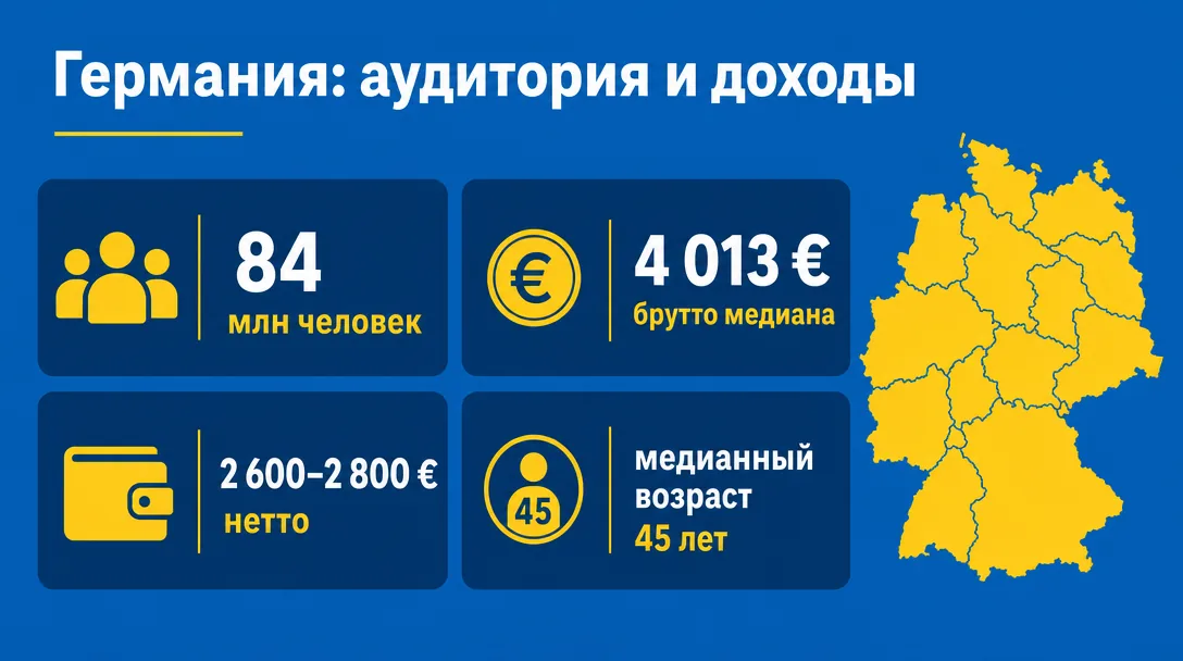 Инфографика по аудитории и доходам Германии для арбитража