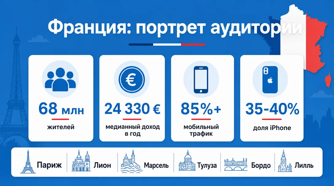 Инфографика по населению и доходам Франции для арбитража