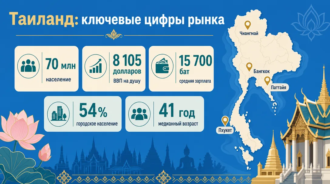 Инфографика с ключевыми показателями рынка Таиланда для арбитража