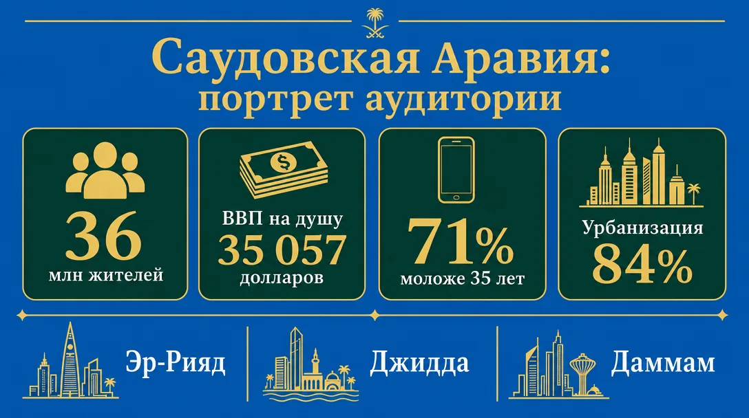 Инфографика по населению и доходам Саудовской Аравии для арбитража