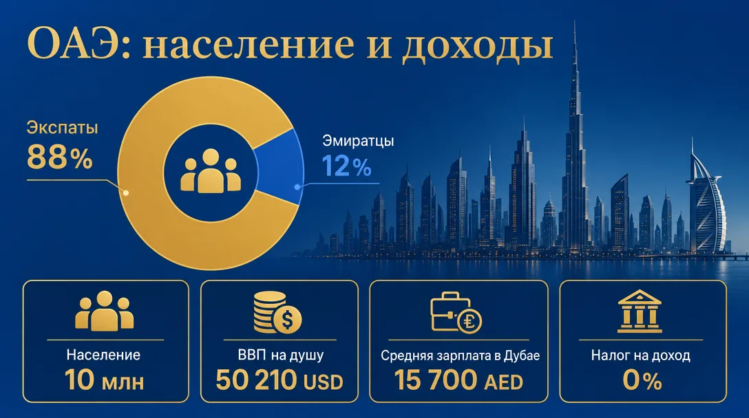 Инфографика по населению и доходам в ОАЭ для арбитража
