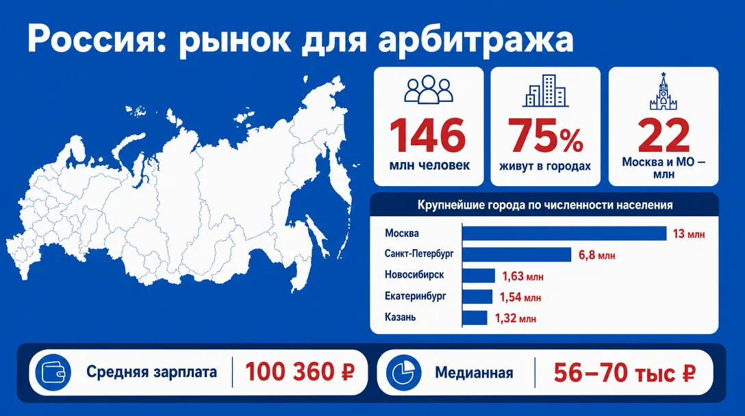 Инфографика по населению и доходам России для арбитража