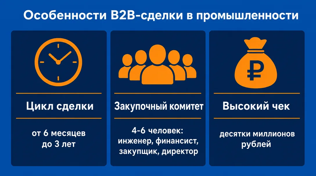 Инфографика особенностей B2B-сделки в промышленном маркетинге