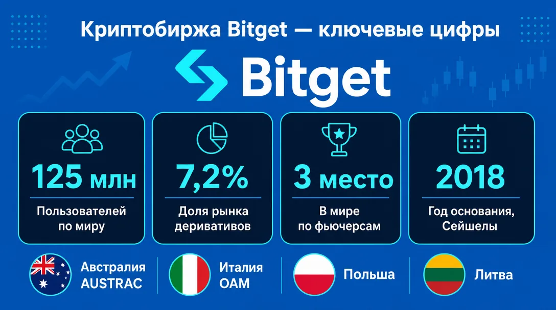 Инфографика ключевых показателей криптобиржи Bitget