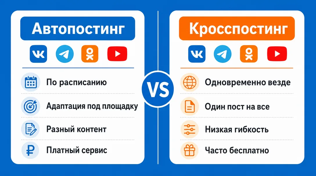 Сравнение автопостинга и кросспостинга в соцсетях