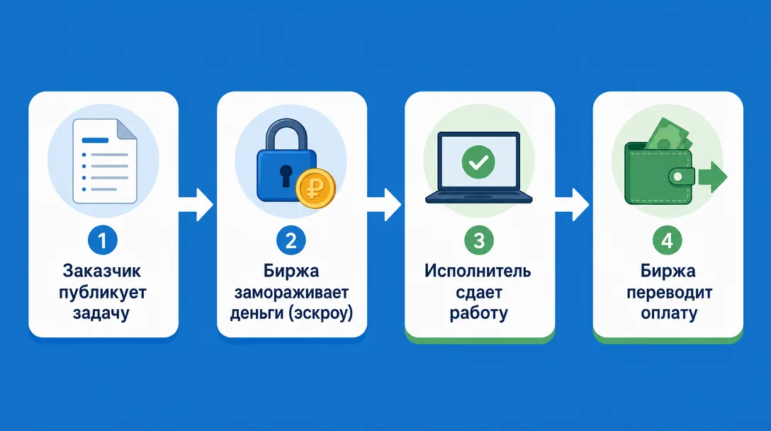 Схема работы эскроу-сделки на бирже фриланса