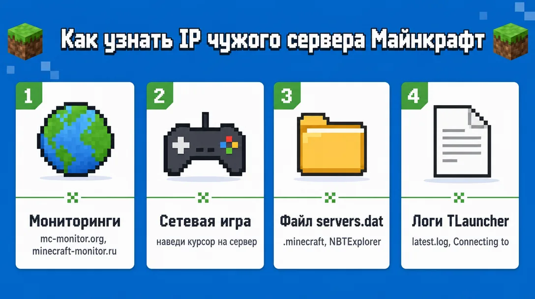 Способы узнать IP чужого сервера Майнкрафт