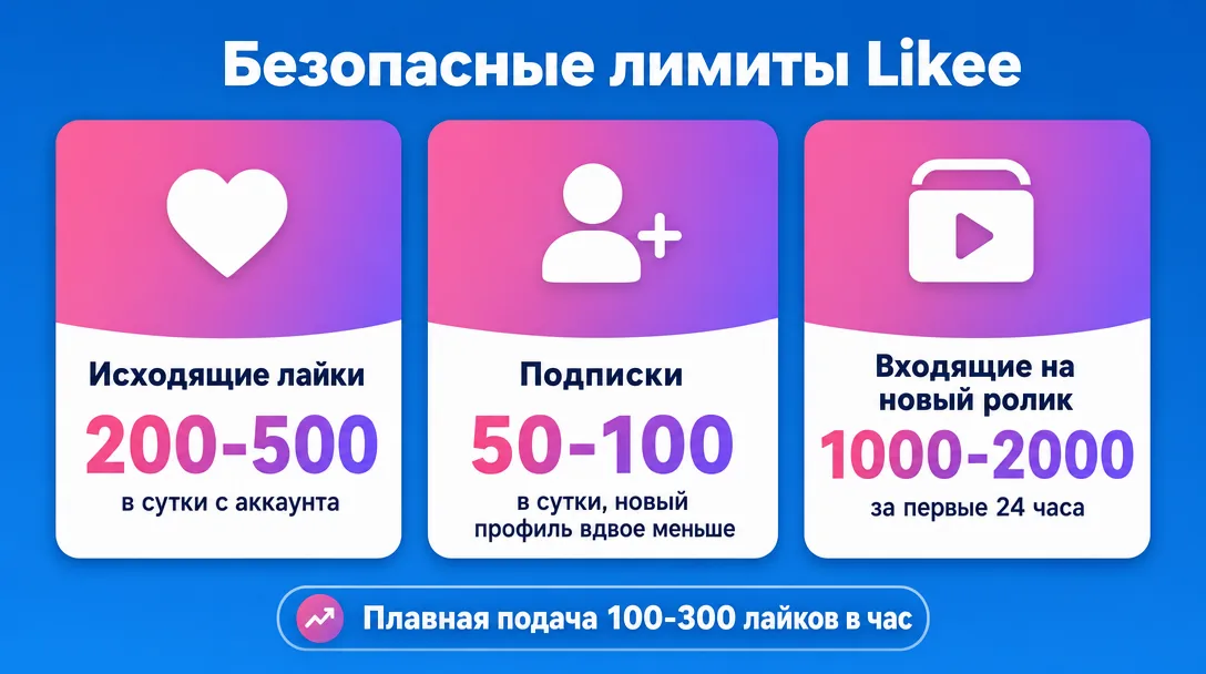 Инфографика суточных лимитов лайков и подписок в Likee